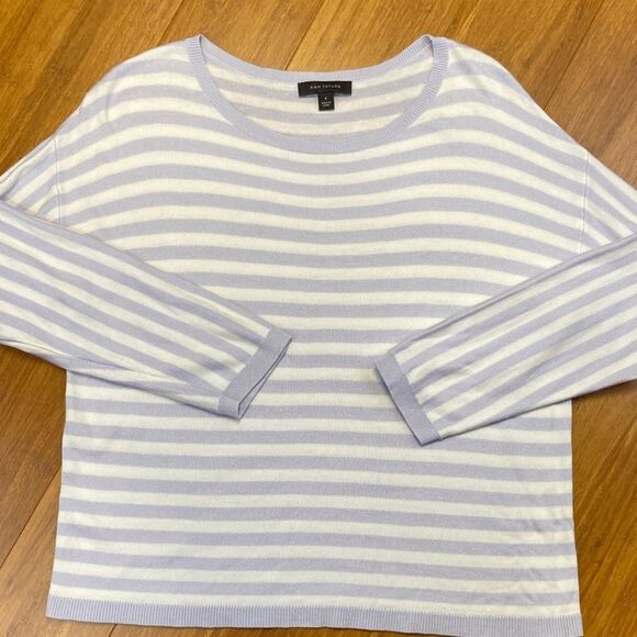 Ann Taylor Sweaters - Ann Taylor Lavender and White Striped Long Sleeve Knit Sweater size Medium